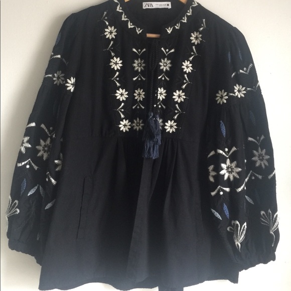 ZARA Embroidered Cotton Overshirt - Picture 11 of 16